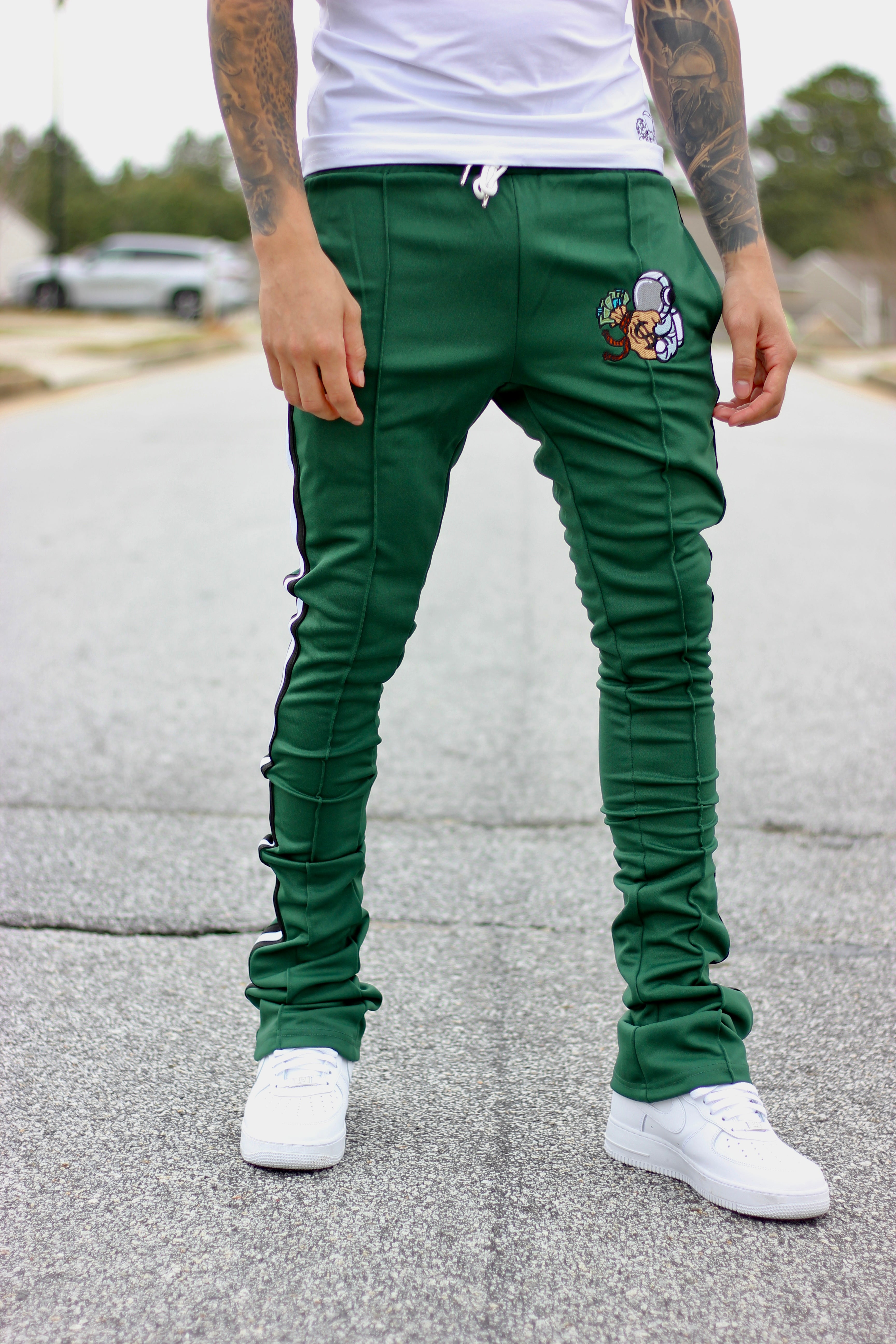 Forest Green Stacked Track Pants Swipey ATL