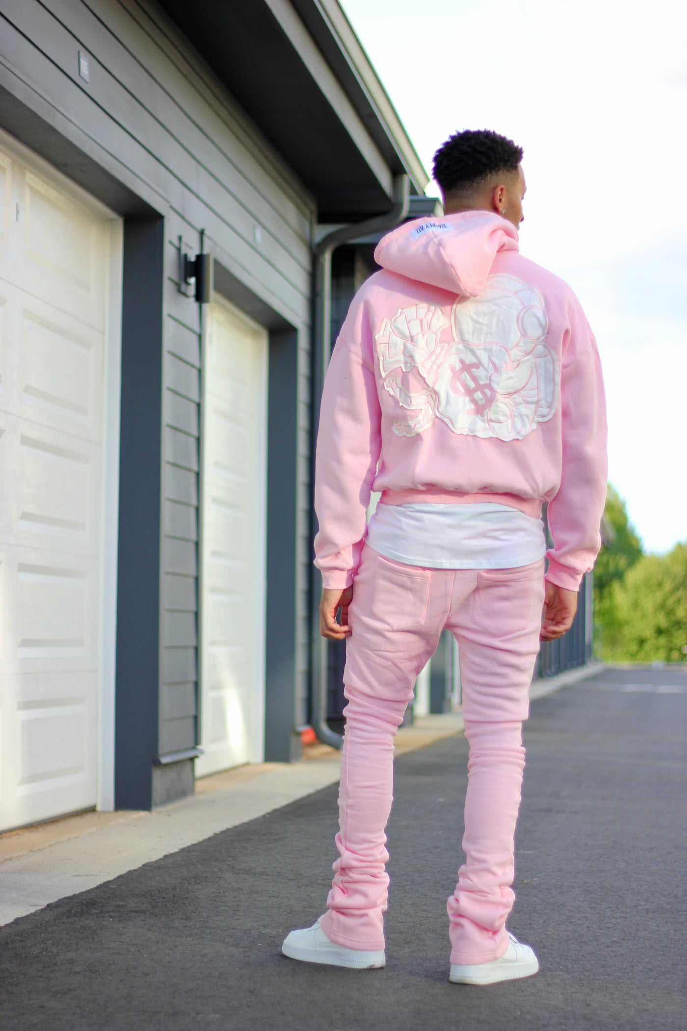 Pink Zip Up Distressed Cropped Hoodie