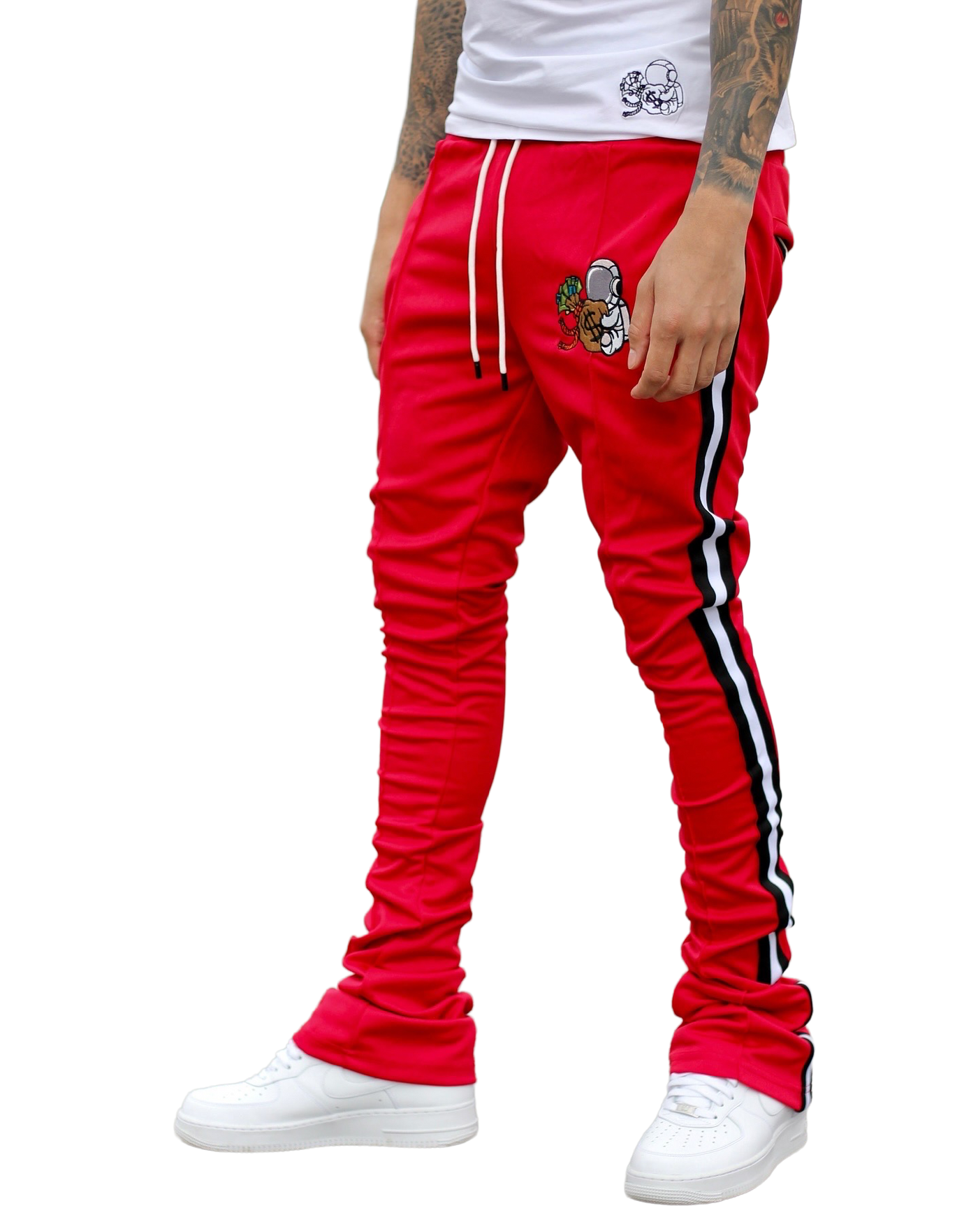 Red Stacked Track Pants