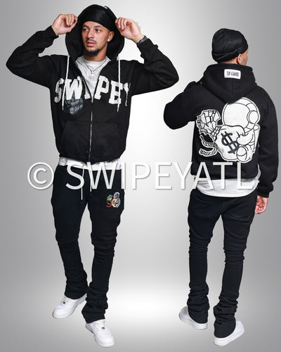 Black Zip Up Jogger Set