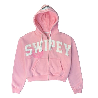 Pink Zip Up Distressed Hoodie