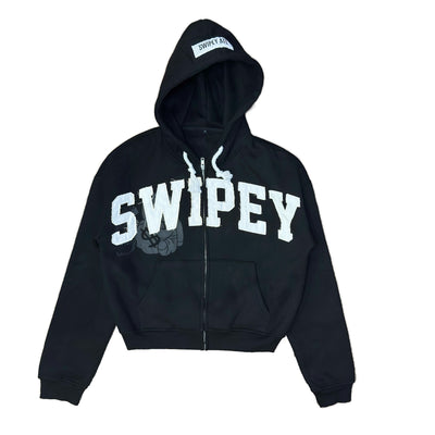 Black Zip Up Distressed Hoodie