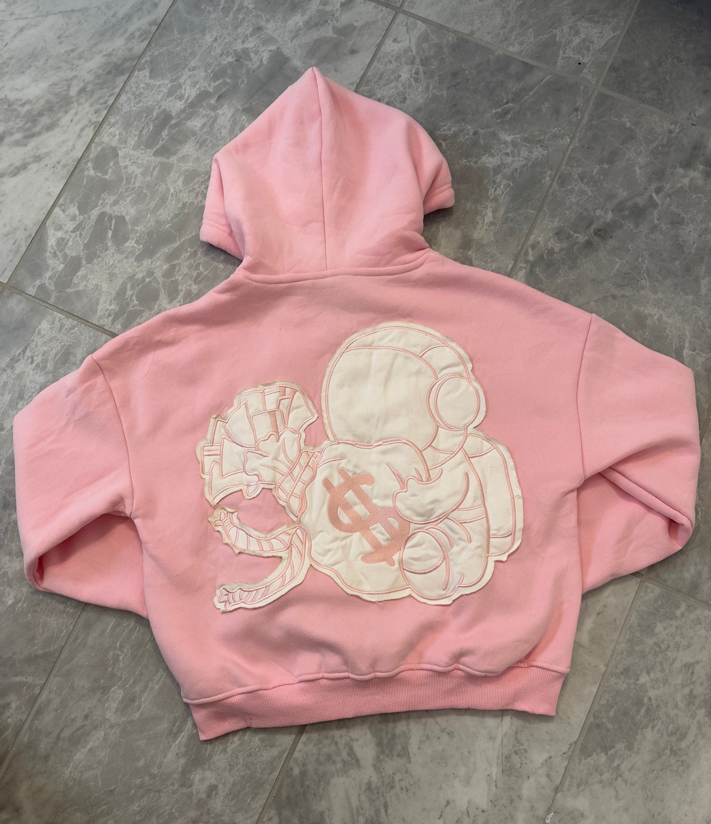 Pink Zip Up Distressed Cropped Hoodie