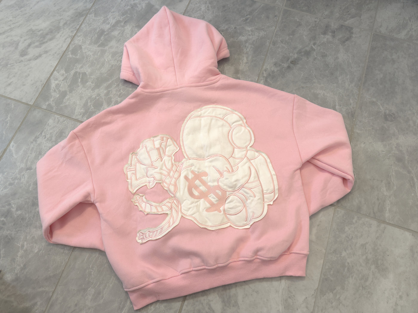 Pink Distressed Cropped Hoodie