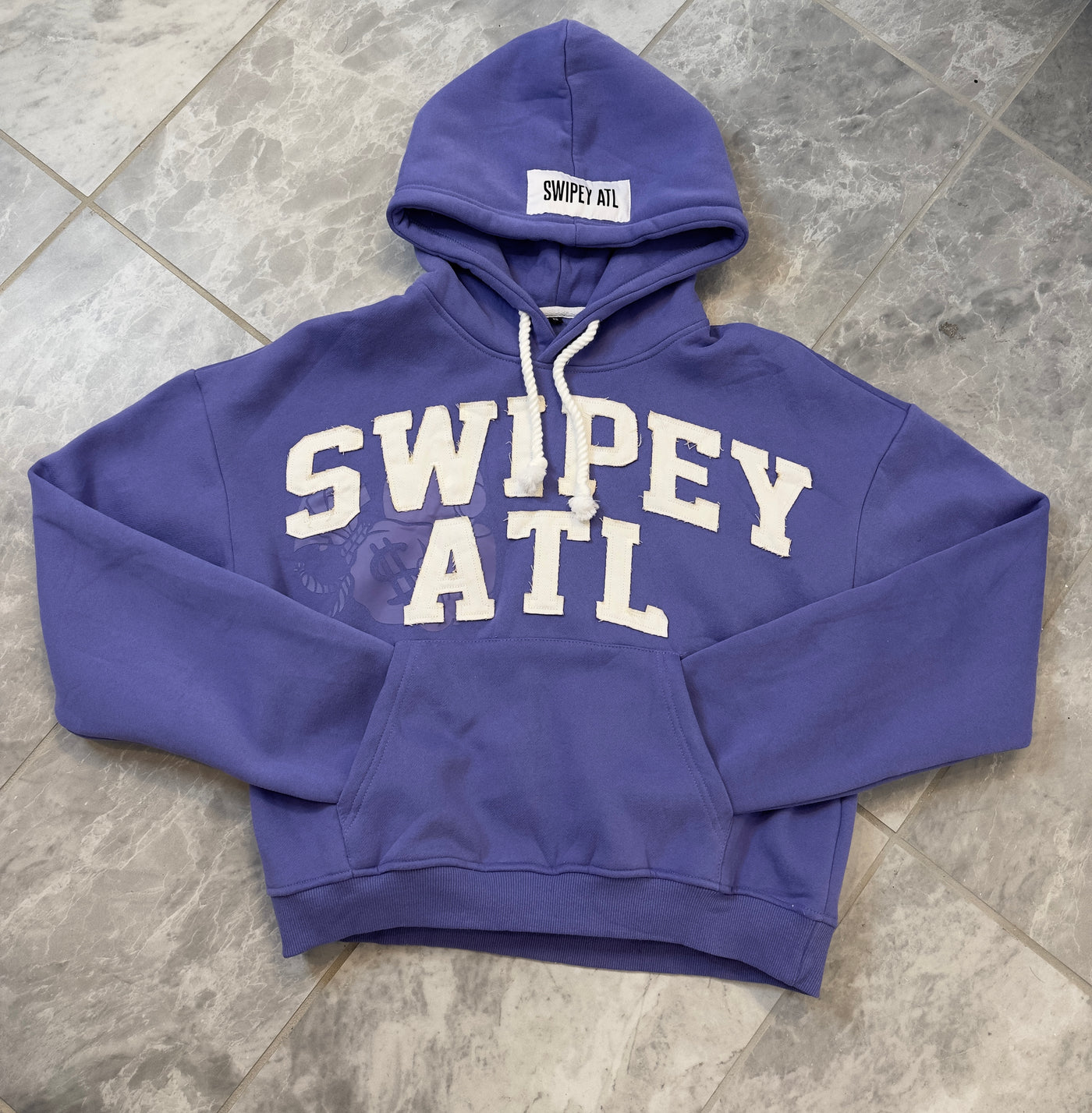 Purple Distressed Cropped Hoodie