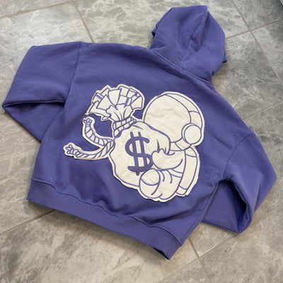 Purple Distressed Cropped Hoodie