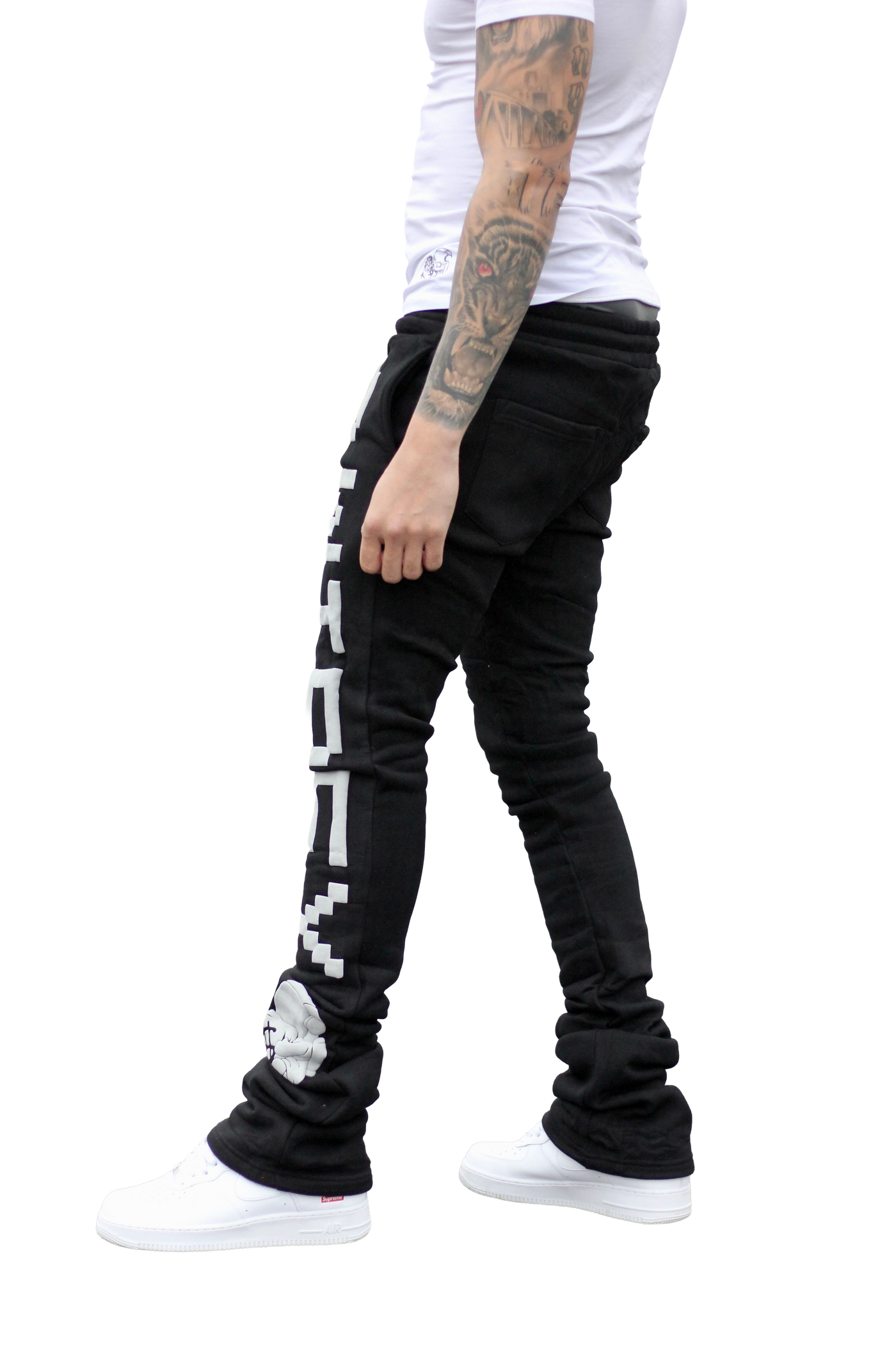 Super Stacked Black Printed Joggers