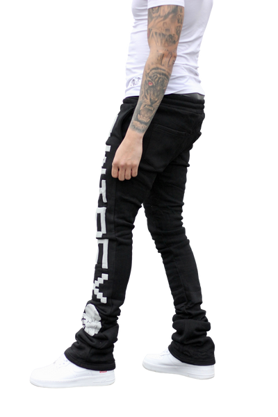 Super Stacked Black Printed Joggers