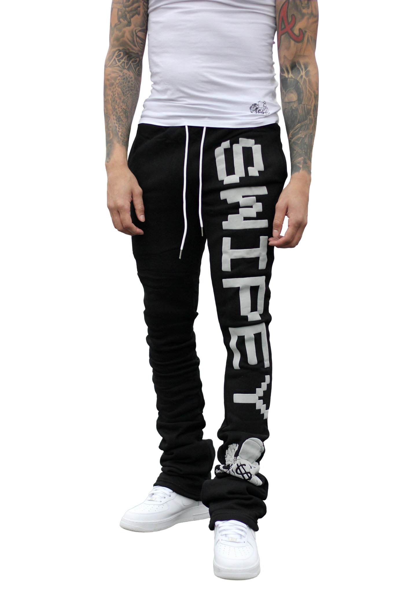 Super Stacked Black Printed Joggers