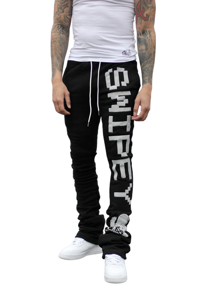 Super Stacked Black Printed Joggers
