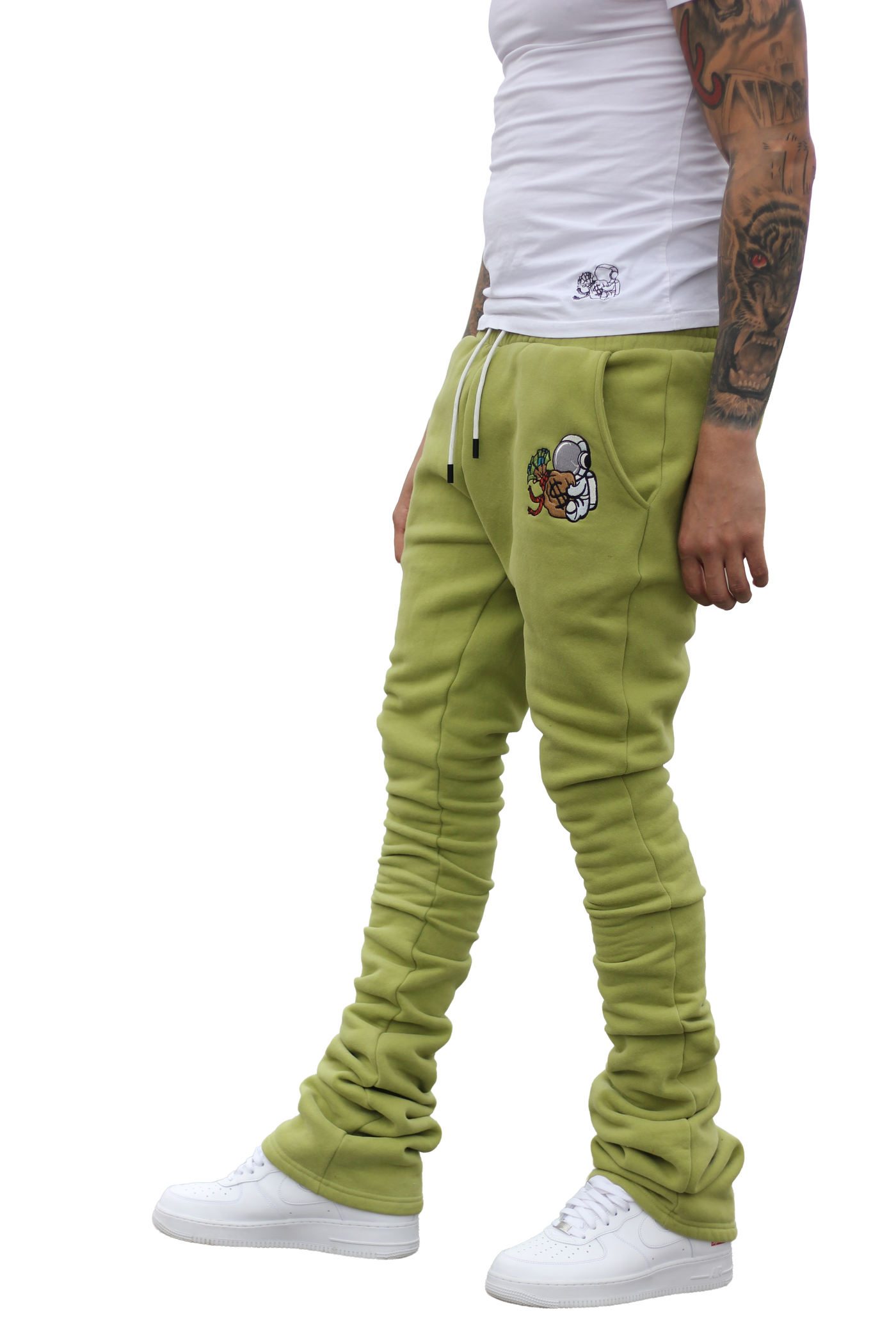 Super Stacked Olive Green Joggers