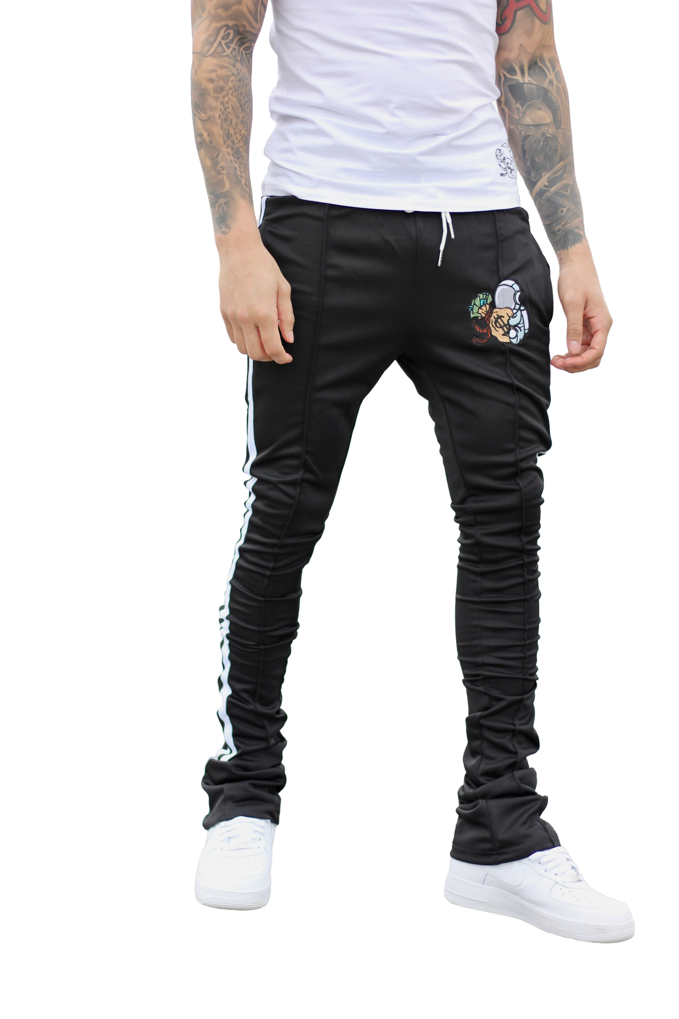 Black Stacked Track Pants