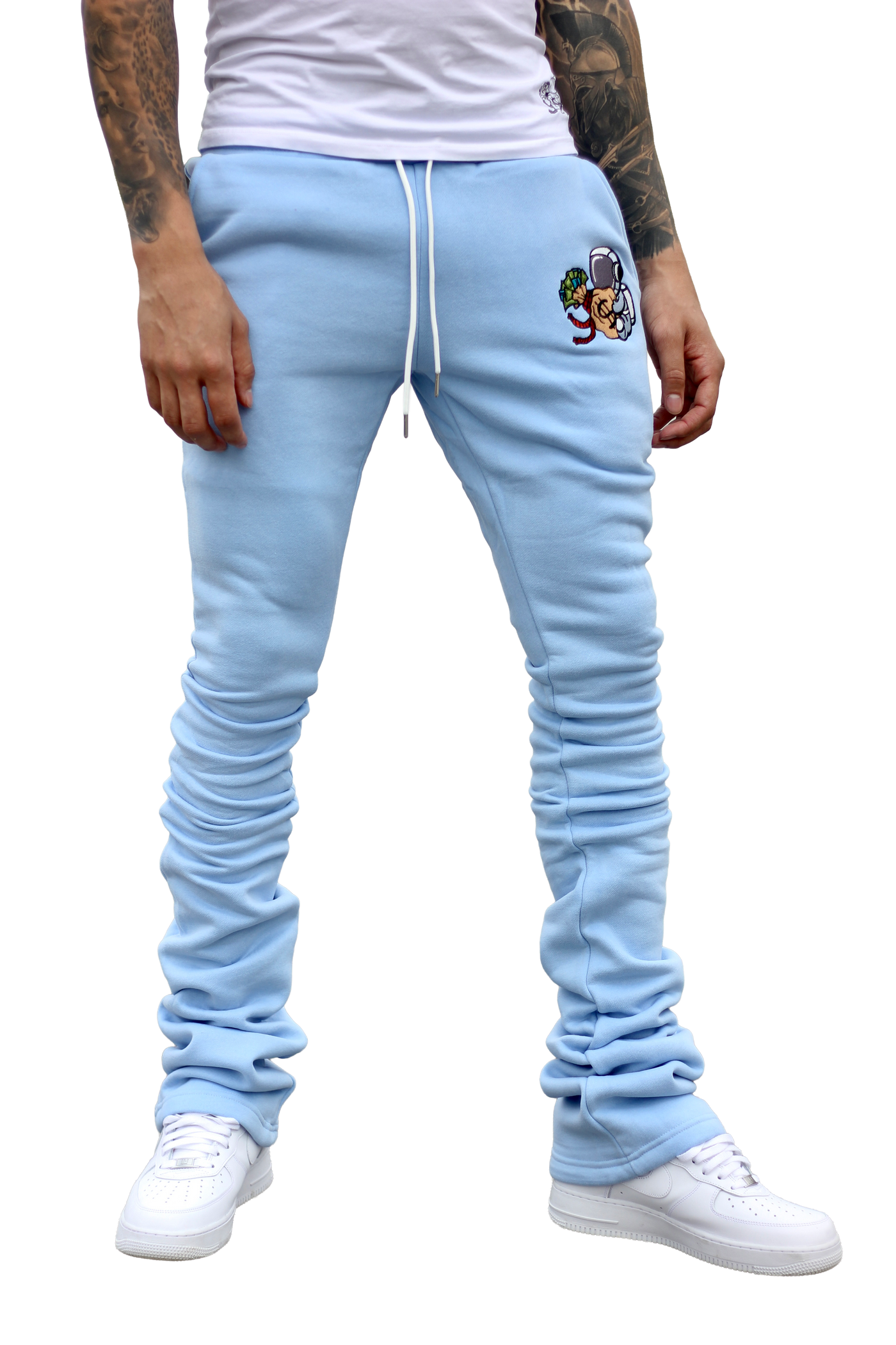 Super Stacked Baby Blue Joggers