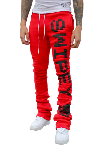 Super Stacked Red Printed Joggers