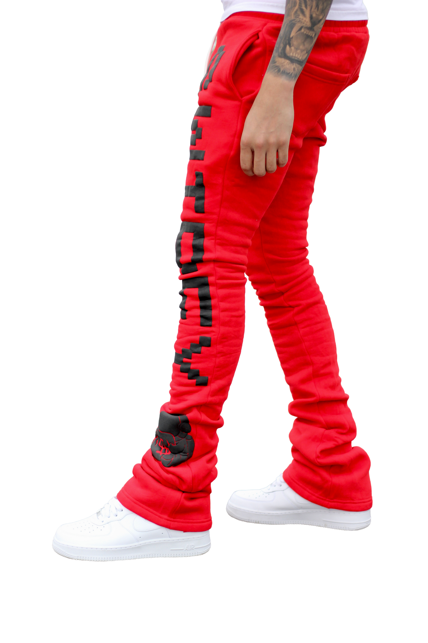 Super Stacked Red Printed Joggers