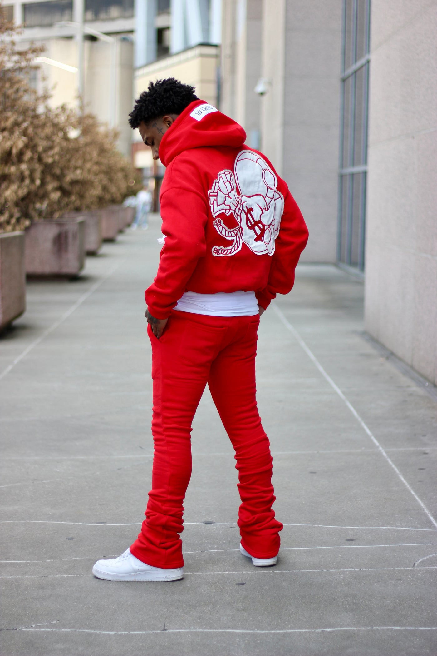 Red Distressed Cropped Hoodie