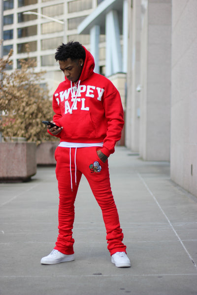 Red Distressed Cropped Hoodie