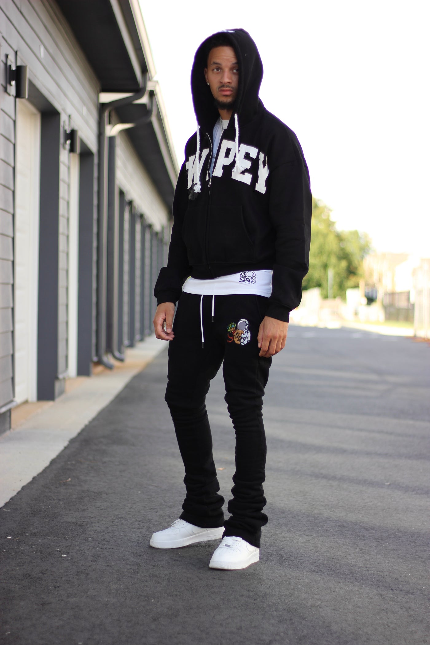 Black Zip Up Distressed Cropped Hoodie