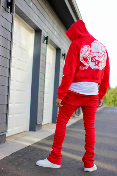 Red Distressed Cropped Hoodie