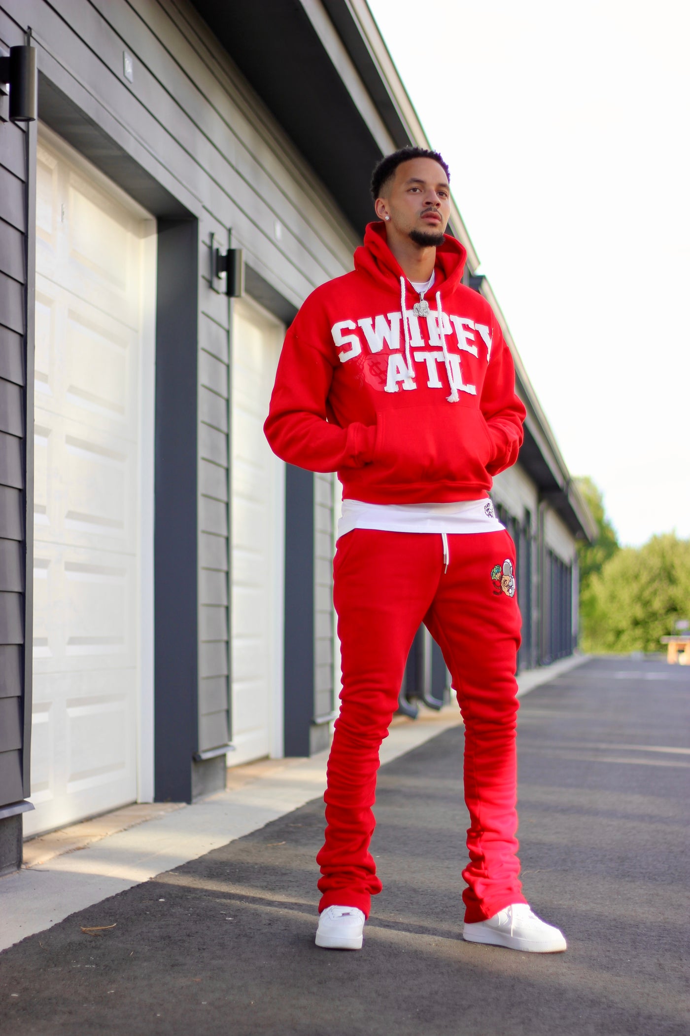 Red Distressed Cropped Hoodie