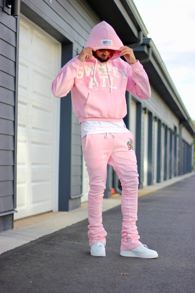 Pink Distressed Cropped Hoodie