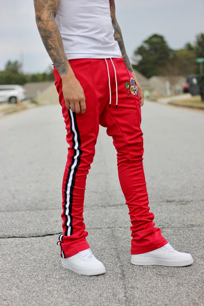 Red Stacked Track Pants