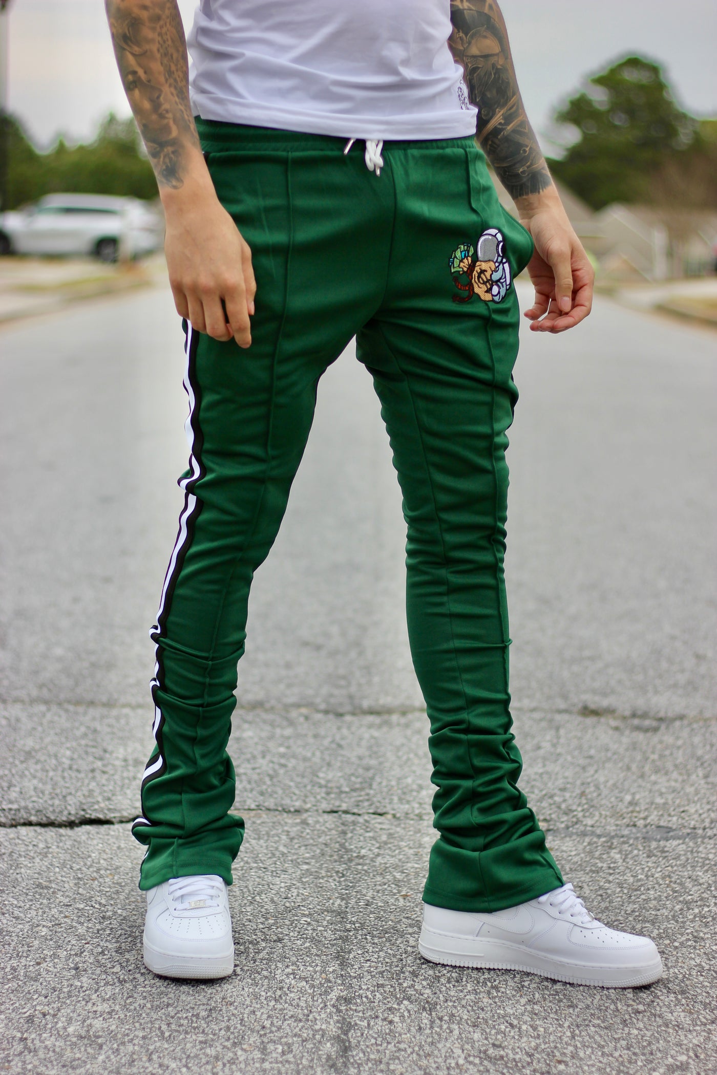 Forest Green Stacked Track Pants