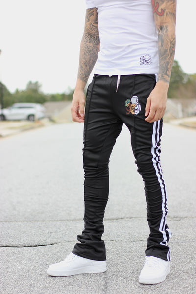 Black Stacked Track Pants
