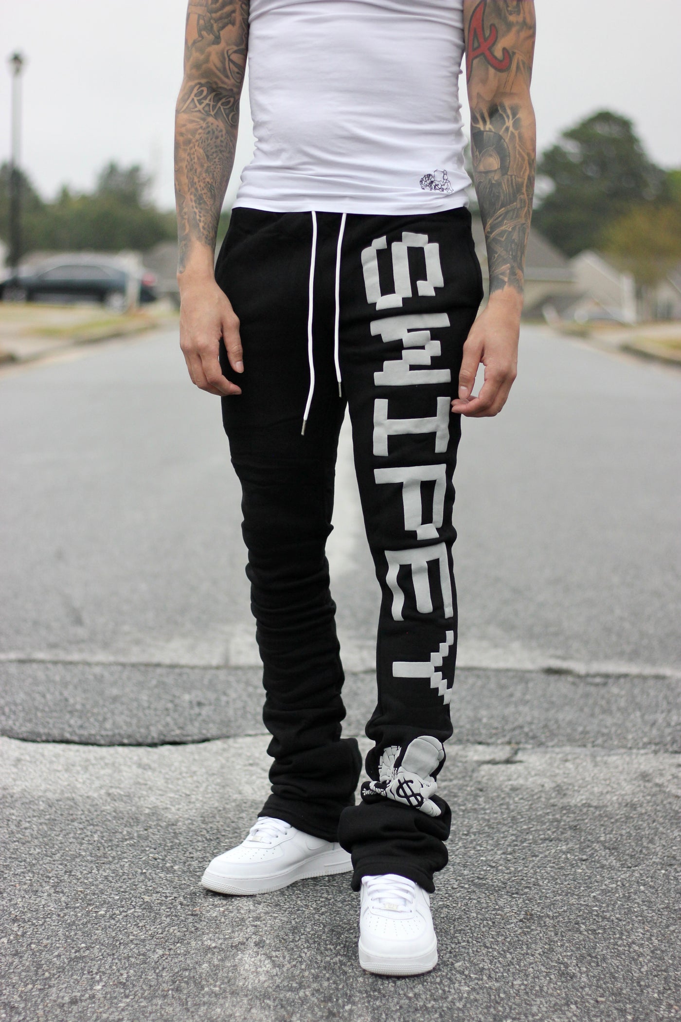 Super Stacked Black Printed Joggers