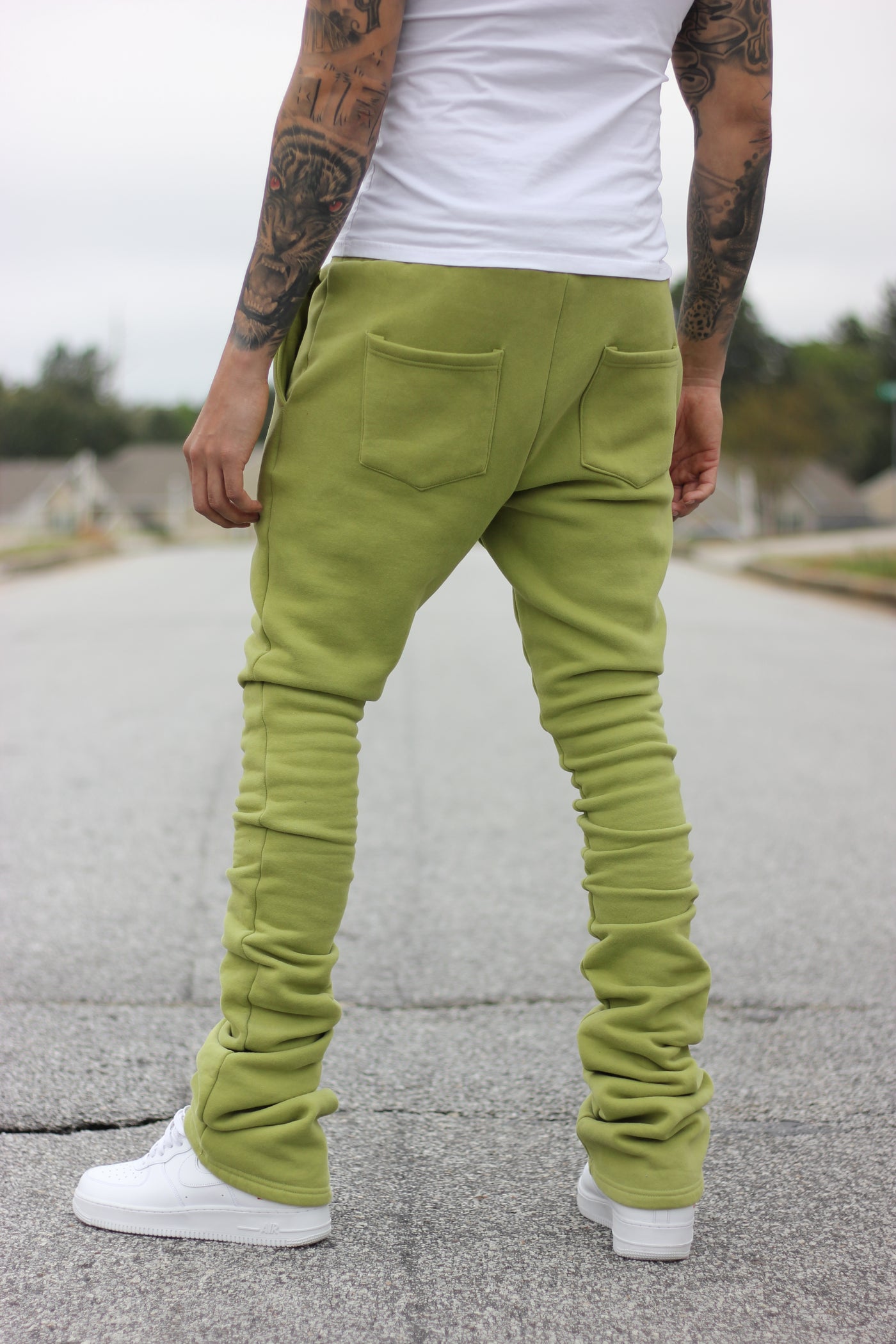 Super Stacked Olive Green Joggers