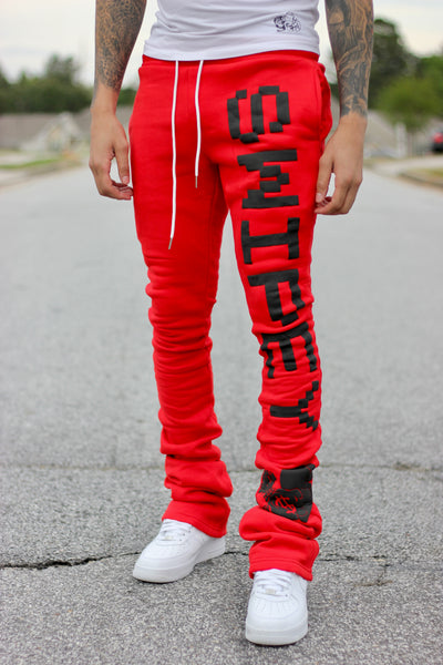 Super Stacked Red Printed Joggers